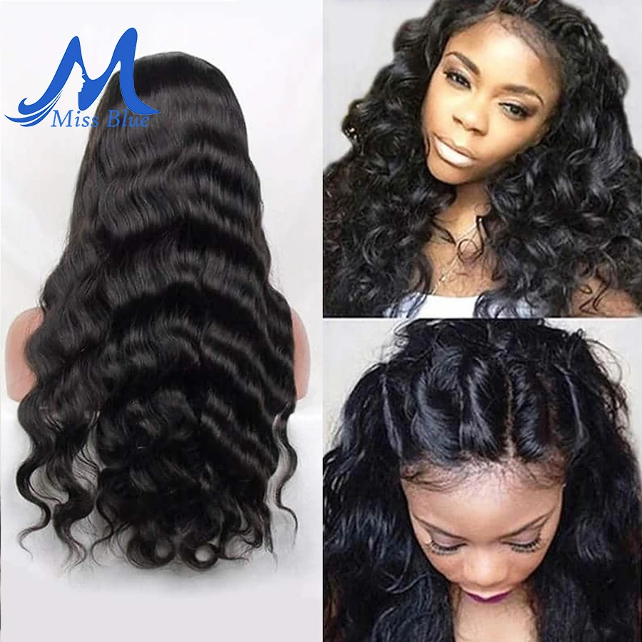 Missblue бразильские волнистые полностью кружевные человеческие волосы парики для черных женщин Remy кружевные передние человеческие волосы парик с фронтальным париком