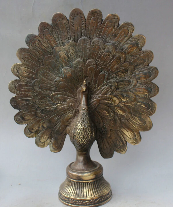 

song voge gem S5902 13" Lovely Chinese Copper Folk peacock peafowl d of Juno Statue sculpture