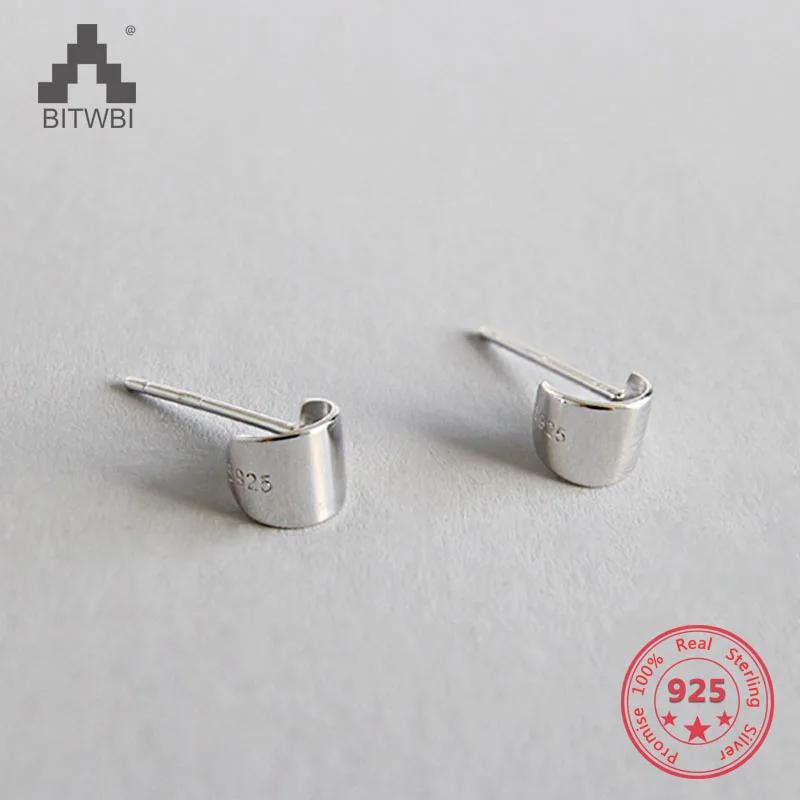 

Genuine 925 Sterling Silver Stud Earrings for Girls Ladies Geometric Mini Curve Small Earring Anti-Allergy Jewelry