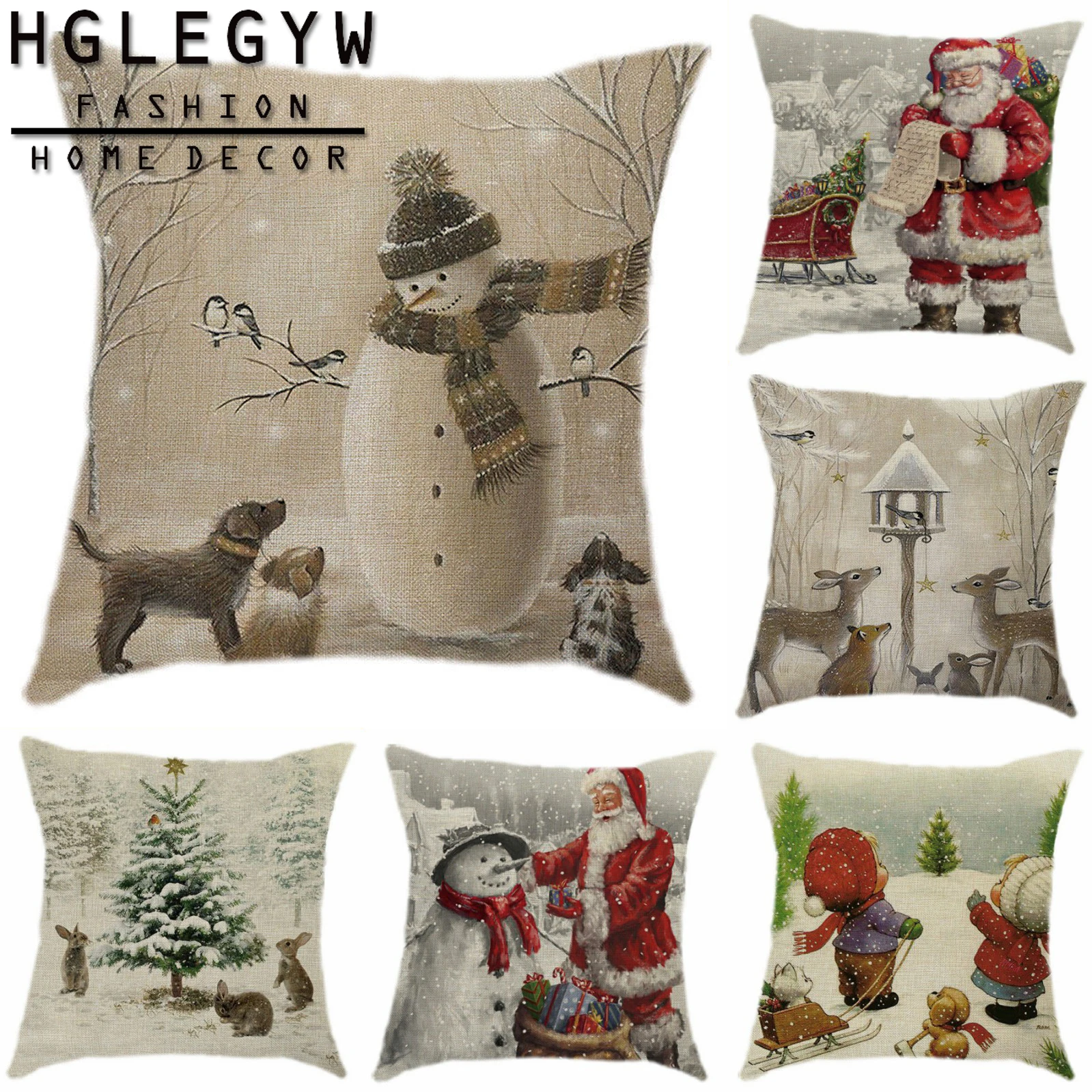 

HGLEGYW 18" Snowman Merry Christmas Pillow Case Throw Pillowcase Cotton Linen Printed Pillow Covers Office Home Textile
