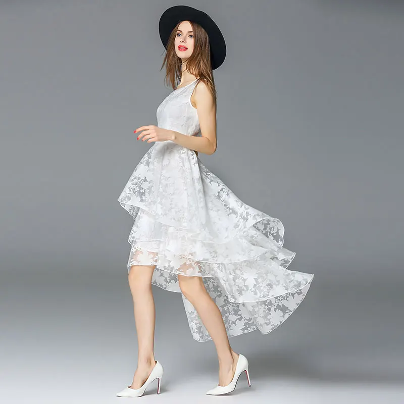 

Sexy Tank Style Floral Printed White Organza Lace Women Beach Dress For Holidays Robe Femme Ete 2017 Vestido de Verano