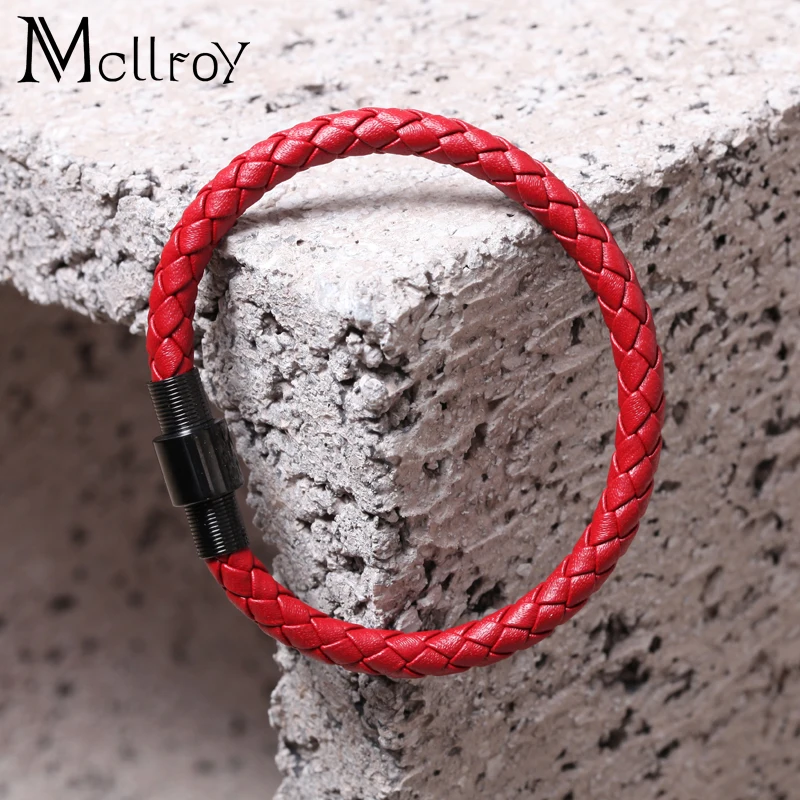 Mcllroy Men Jewelry Geunine Leather Bracelet Hand Chain Vintage Accessories Stainless Steel Bangles Male Bracelets homme 2018