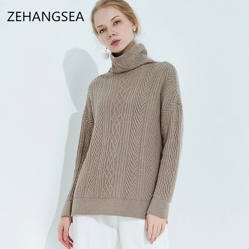 Winter new high quality cashmere sweater solid color simple loose large size warm breathable soft comfortable pullover sweater