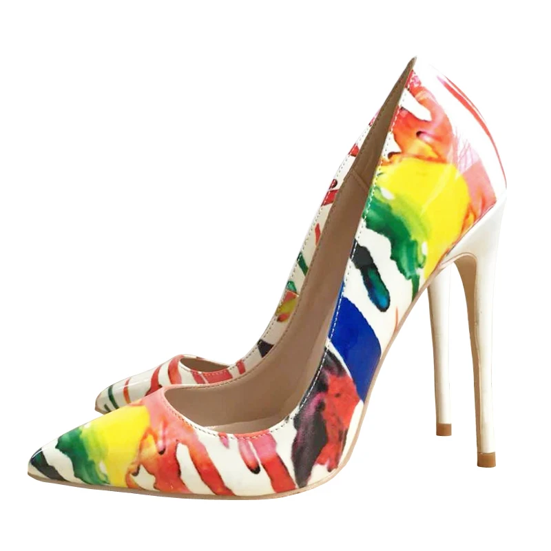 

Sexy High Heels New Arrival Red Graffiti Colorful Stiletto Women Pumps Wedding Shoes 12cm
