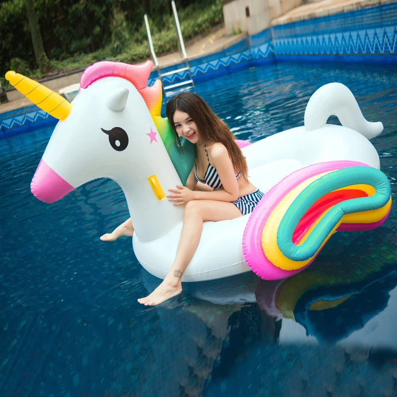 

220cm Giant Rainbow Unicorn Colorful Pegasus Ride-on Swimming Ring Adult Pool Float Inflatable Water Toys Air Mattress boia
