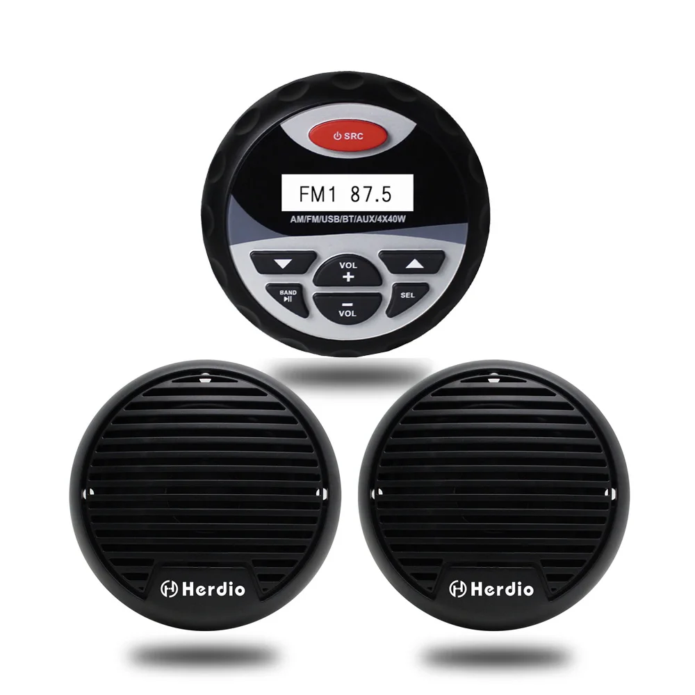 

Waterproof Bluetooth stereo Audio Receiver FM/AM Radio MP3 Player For Car Boat SPA UTV ATV+3 inch 160watts Black Marine Speakers