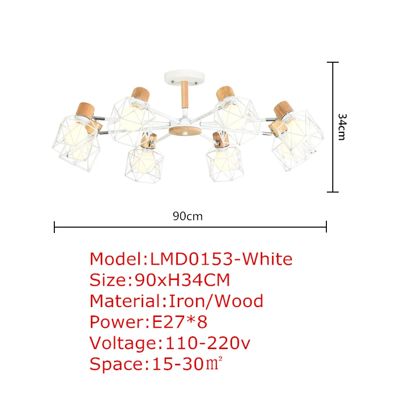 TRAZOS деревянные подвесные светильники для Железный Абажур для гостиной светодиодный E27 Освещение Люстры Para Sala промышленный светильник для дома - Цвет корпуса: White 8 light