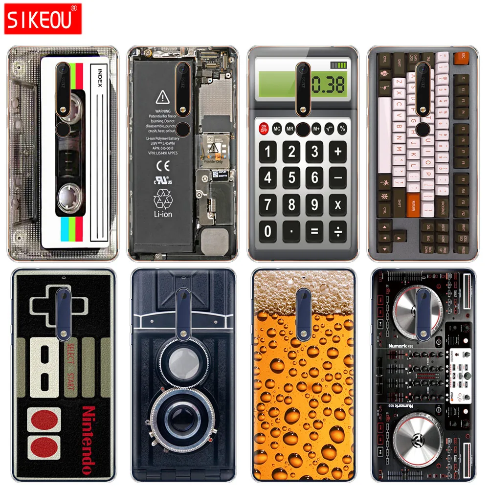

silicone cover phone case for Nokia 5 3 6 7 PLUS 8 9 /Nokia 6.1 5.1 3.1 2.1 6 2018 caculator camera cassette tape