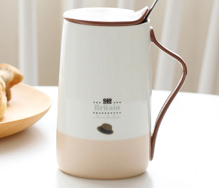 Простая художественная домашняя керамическая кофейная кружка с крышкой-ложкой, Пара кружек, Офисная кофейная чашка для чая «пуэр», чайная кружка, кофейные чашки, посуда для напитков - Цвет: 01