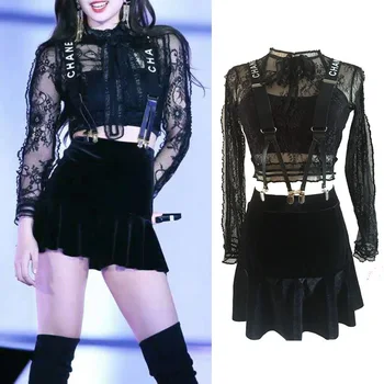 

Nightclub Dj Female Singer Jazz Dance Costume Bar Ds Costume New Pole Dancing Gogo Sexy Lace Strap 3 Pieces Party Outfit DWY1980