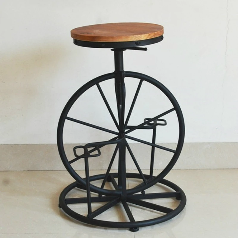 Bicycle Style Wrought Iron Chair Wheel Stool Industrial Wind Lifting
