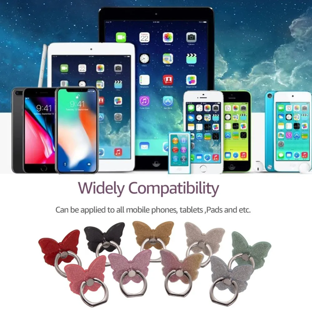 PORTEFEUILLE 2Pcs Mobile Phone Stand Holder Thumb Butterfly Glitter Mobile Phone Holder Stand Finger Ring for iphone accessories (2)