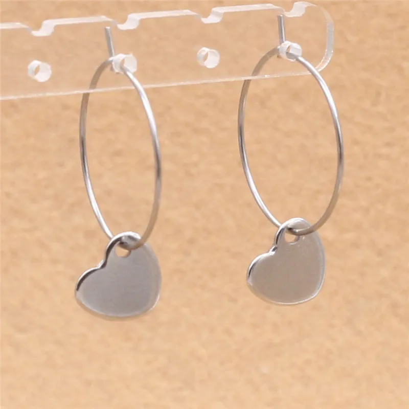 

316 L Stainless Steel Hoop Earrings With Brief Love Hear Charms Never Fade Anti-allergy