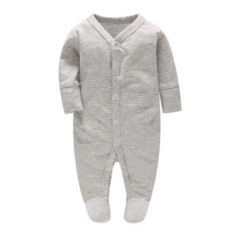 

Picturesque Childhood Newborn Baby Footies Grey PinstripePrint 100% Cotton with Buttons Costume Infant O-Neck Clothes