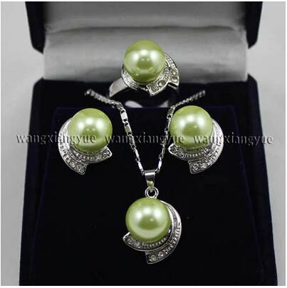 

Fashion Jewelry Shell Pearl Earrings Ring Pendant Necklace Set AAA style Fine Noble real Natural free shipping