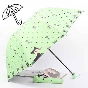 

Explosion paragraph cartoon umbrella black plastic Three fold deer Sun umbrella sun umbrella UV folding creative umbrella