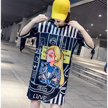 

Summer short-sleeved women's shirt 2019 summer new tide brand creative printing large size long short-sleeved t-shirt women