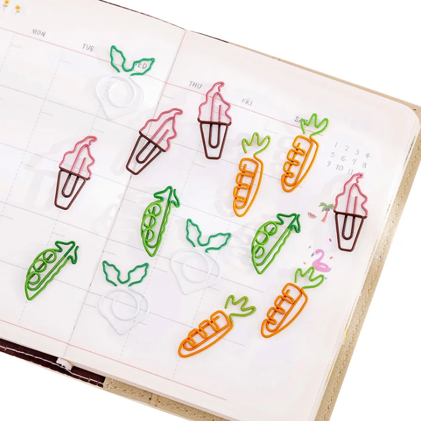 

100pcs/lot Kawaii vegetables Ice Cream style Clips Metal Material Memo Clip for book School Party Supplies Gift for Kids