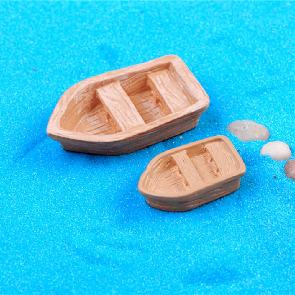 2 шт./лот DIY ретро смолы ремесло деревянная модель лодки рисунок игрушки для детей микро украшения сада - Цвет: as picture