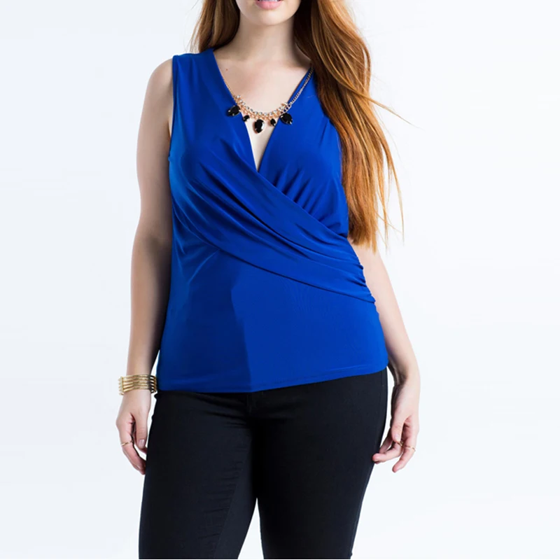 Summer Sexy Women Tank Tops Pleated Deep V Neck Sleeveless Loose Women