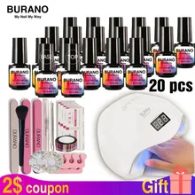 BURANO набор для ногтей купить один получить 34 шт. 48 Вт Светодиодный светильник с 20 шт. замачивающийся Гель-лак для ногтей Прочный лак для ногтей набор инструментов для дизайна ногтей
