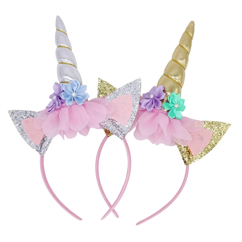 1 шт. Радужный Единорог Рог Hairband Дети шифон повязка на голову &quotЕдинорог&quot блеск
