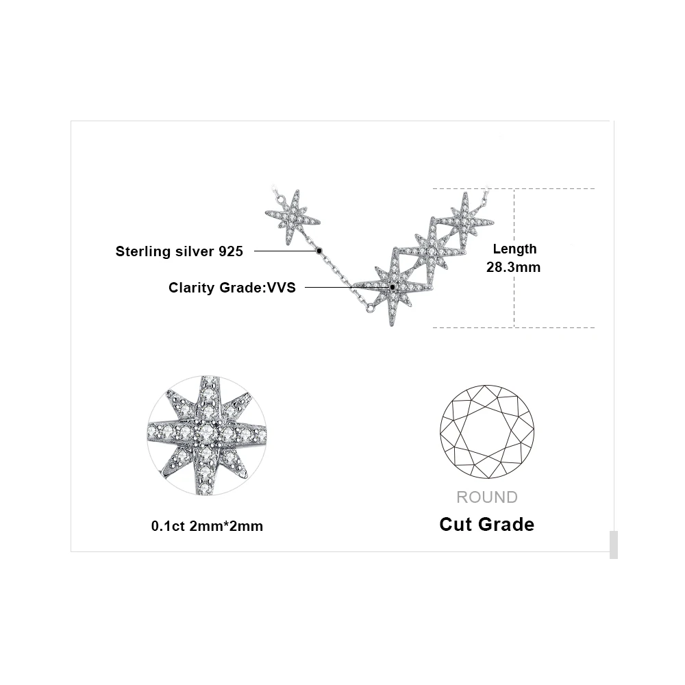 Ювелирные изделия Звезда CZ стерлингового серебра кулон ожерелье 925 серебро яркий Чокер-Цепочка Воротник Ожерелье Женщины 45 см