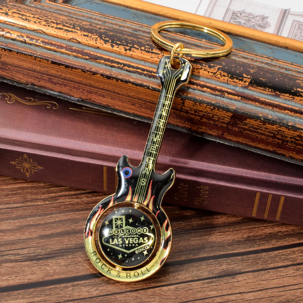 

Vicney New Arrival Las Vegas Guitar Keychain Trendy Style Bar Key Chain For Men Resin Silicon Top Coat Keyring For Car And Party