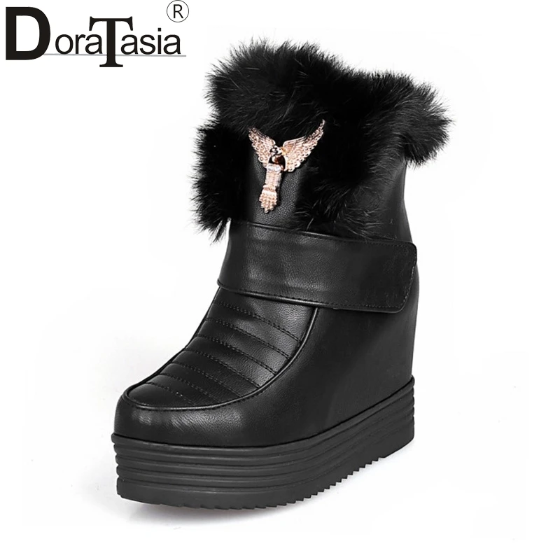 

large size 34-43 New Women Ankle Boots Thick Platform High Heel Hidden Wedge Shoes rabbit Fur Keep Warm Winter Boots Snow Boots
