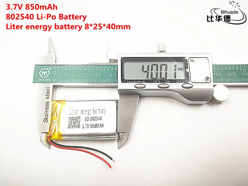 5 шт. литровая энергетическая батарея хорошего качества 3,7 в, 850 мАч, 802540 полимерная литий-ионная/литий-ионная батарея для игрушек, банка питания, gps, mp3, mp4