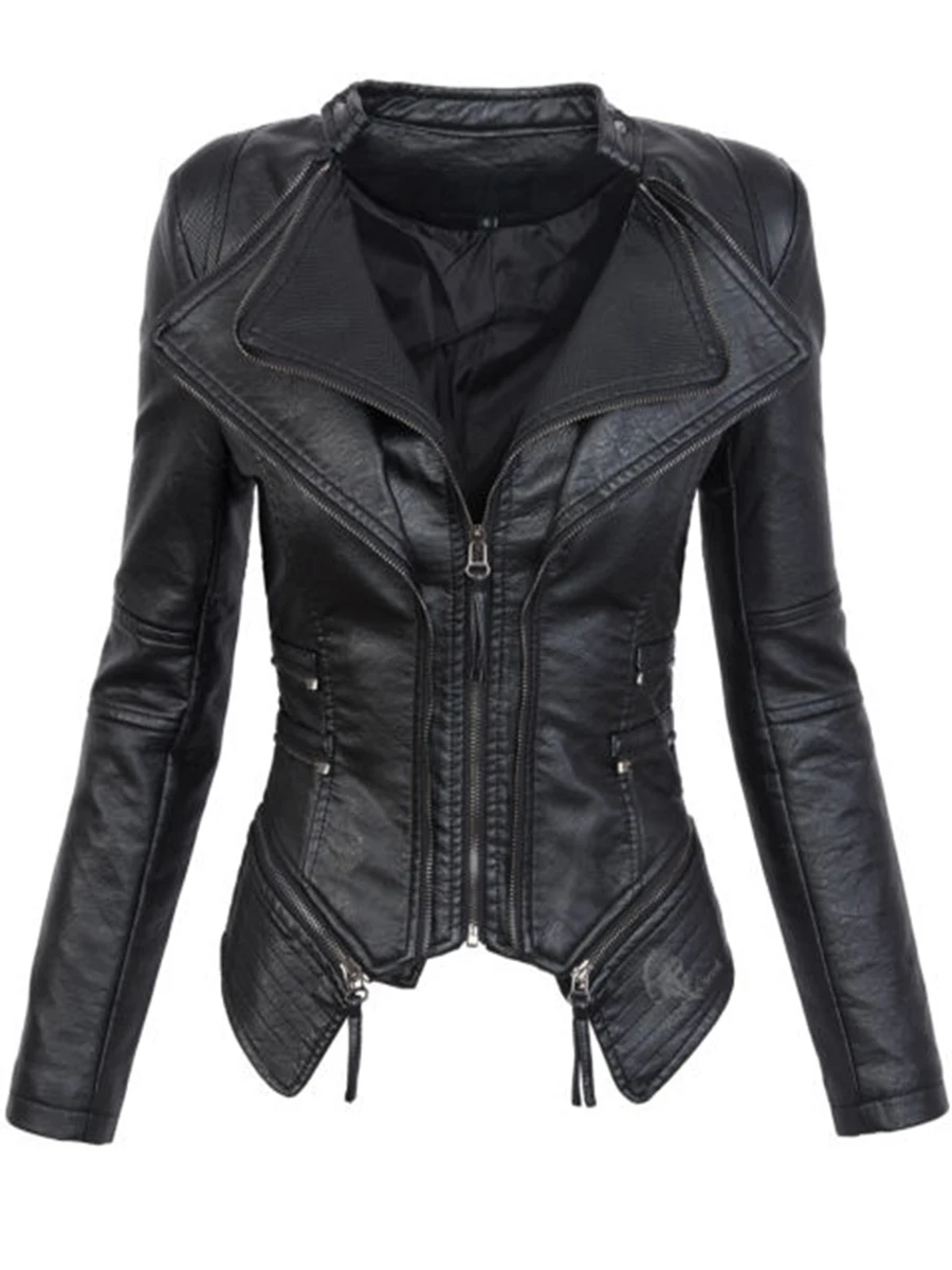 

Gothic faux leather PU Jacket Women Winter Autumn Fashion Motorcycle Jacket Black faux leather coats Outerwear 2019 Coat HOT