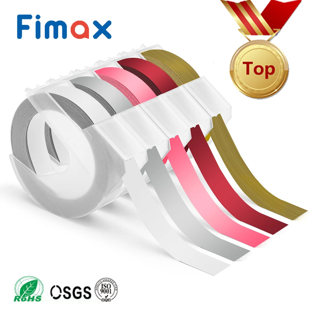 Fimax 5 шт, смешанные цвета, Цвет Dymo 3D Пластик лента с тиснением 9 мм* 3 м для тиснения этикетки производители Dymo 1011 1610 1595 15447 12965 A520109