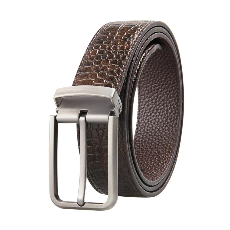 

Designer Belts Men High Quality Male Genuine Leather Strap Luxury Famous Brand Logo Crocodile Silver Pin Buckle Belt