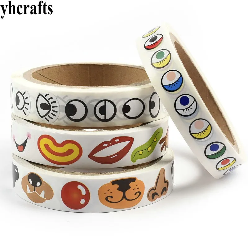 

1 Roll(1000PCS)/LOT,1.4-1.6cm different shape black eye stickers in paper roll Eye nose mouth stickers Craft material DIY tools