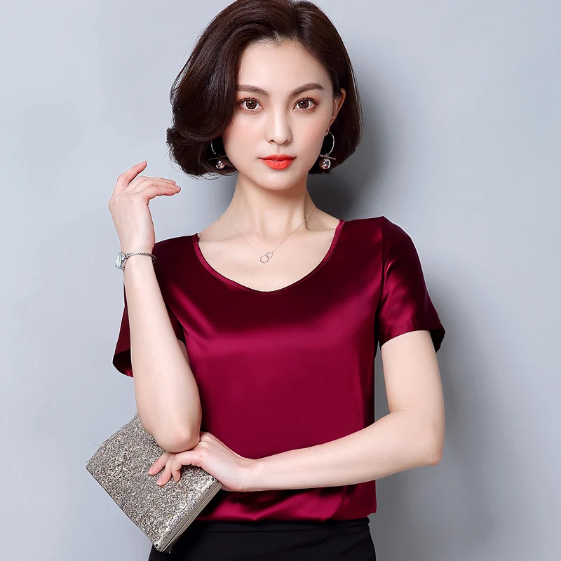 womens tops and blouses2018 women shirts plus size Silk O-neck sling top satin short sleeve stretch Solid blouse 2126 50 womens tops and blouses2018 women shirts plus size Silk O-neck sling top satin short sleeve stretch Solid blouse 2126 50