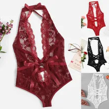 G-string porno Women Sexy Lingerie Girl Low Back Cross Floral Lace Sleepwear Babydoll Erotic cosplay costume lingerie porno