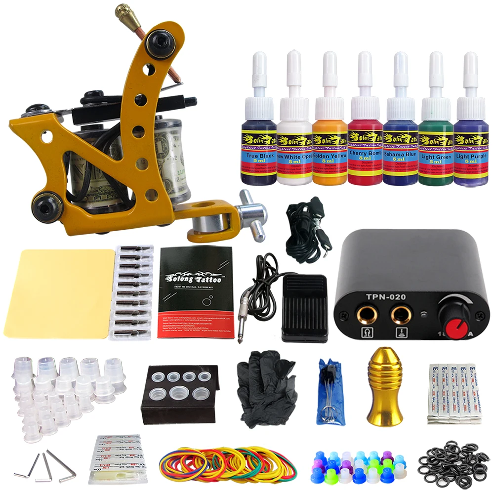 

Stigma Tattoo Kit 1 Professional Machine Gun Power Supply Clip Cord 7 color ink set TK105-73