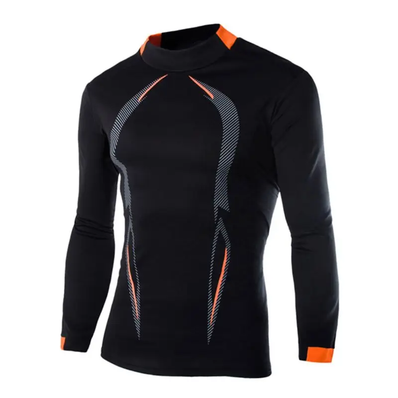 

Mens Plus Size Long Sleeve Athletic Compression T-Shirt Sport Running Baselayer Quick Dry Under Tops Geometric Print Contrast