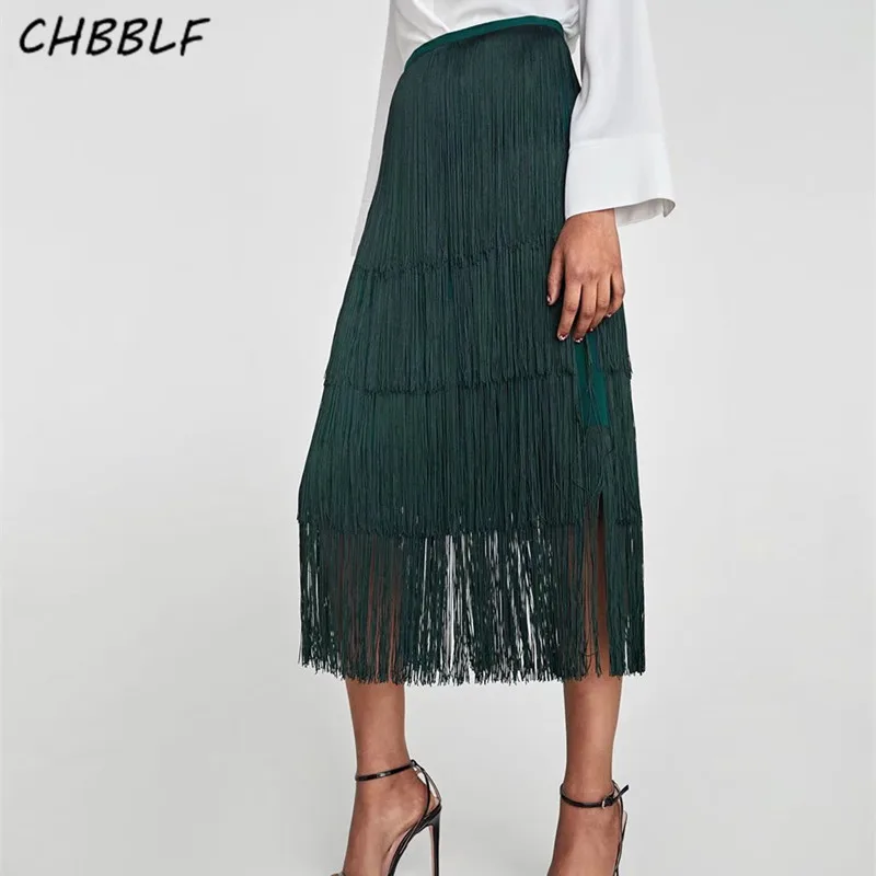 

Spring new arrival Dark green skirt ladies mid-calf skirt XDL1126