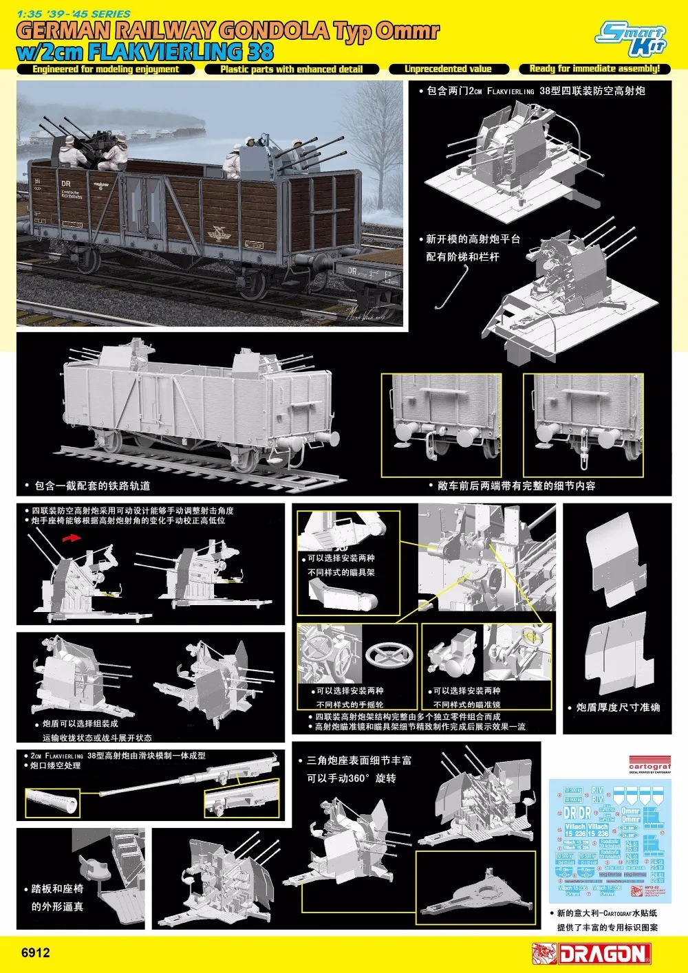 DRAGON 6912 1/35 немецкая железная дорога Гондола Typ Ommr w/2 см FLAKVIERLING 38-Scale модельный комплект