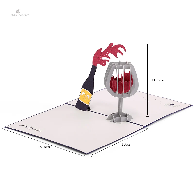  PAPER SPIRITZ Wine Cards 3d laser Cut Paper Pop Up Gift Card With Envelope Invitations Greeting Hap - 32895121399