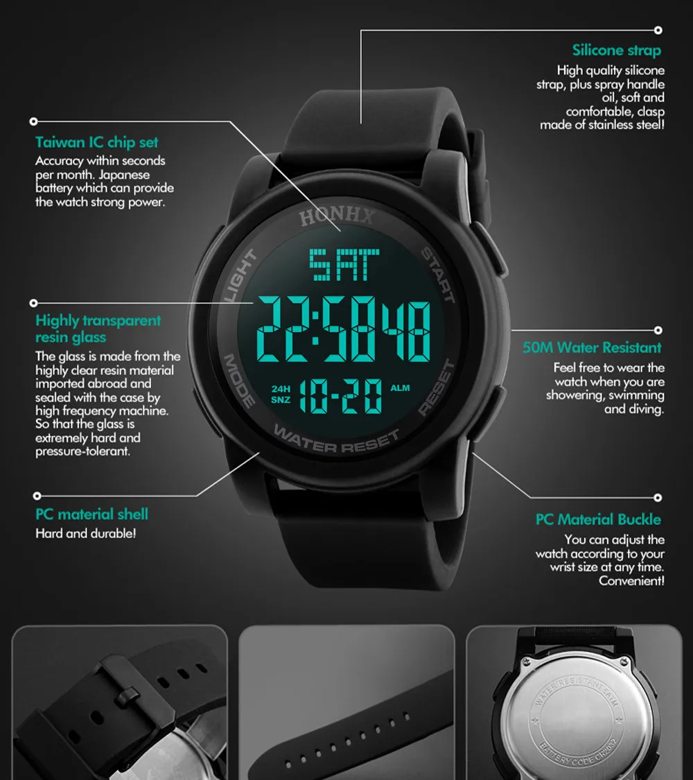 Мужские модные водонепроницаемые мужские часы с ЖК-дисплеем и секундомером, Резиновые Спортивные Цифровые кварцевые наручные часы May01 D20 TSALE