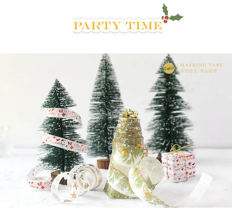 2 рулона/упаковка маски для рождества лента Золотая фольга васи лента японская DIY Скрапбукинг упаковка Подарки декоративные ленты