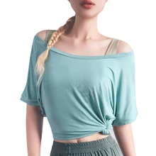 Женский короткий рукав дышащий материал, впитывающий влагу обрезанный для бега Спортивная футболка