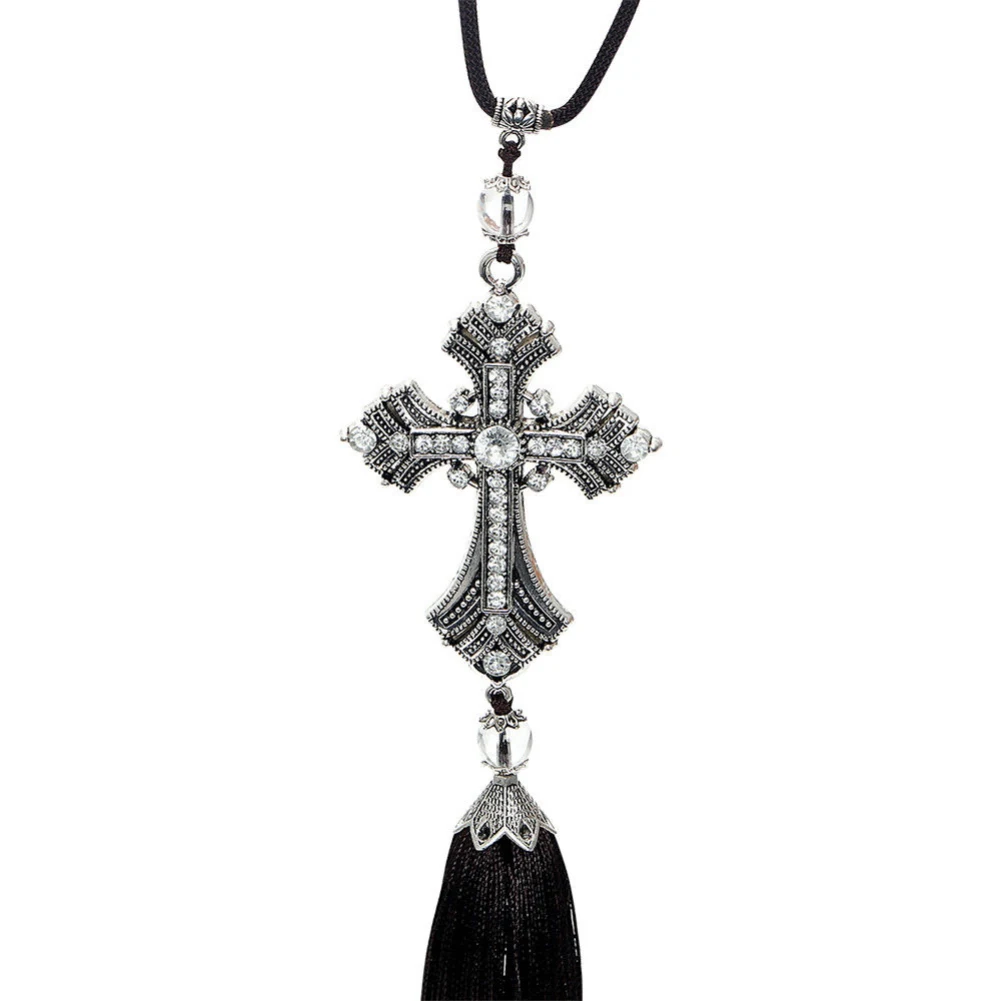 

Metal And Crystal Diamond Cross Jesus Christian Car Rear View Mirror Car Pendant Hanging Car Styling Accessories Auto Decoration