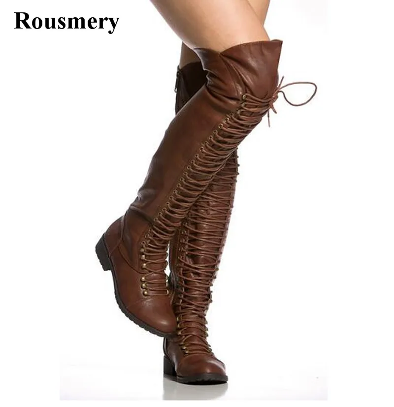 leather over knee flat boots