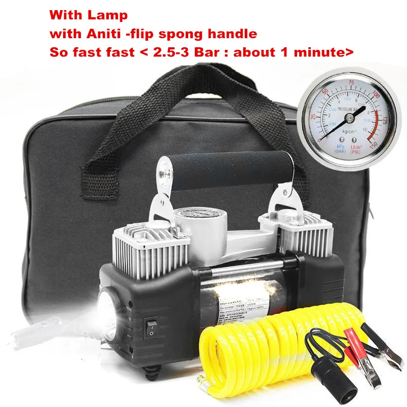 Premium Double Cylinder With emgency font b Lamp b font Car Air Compressor Car Tire Inflatable
