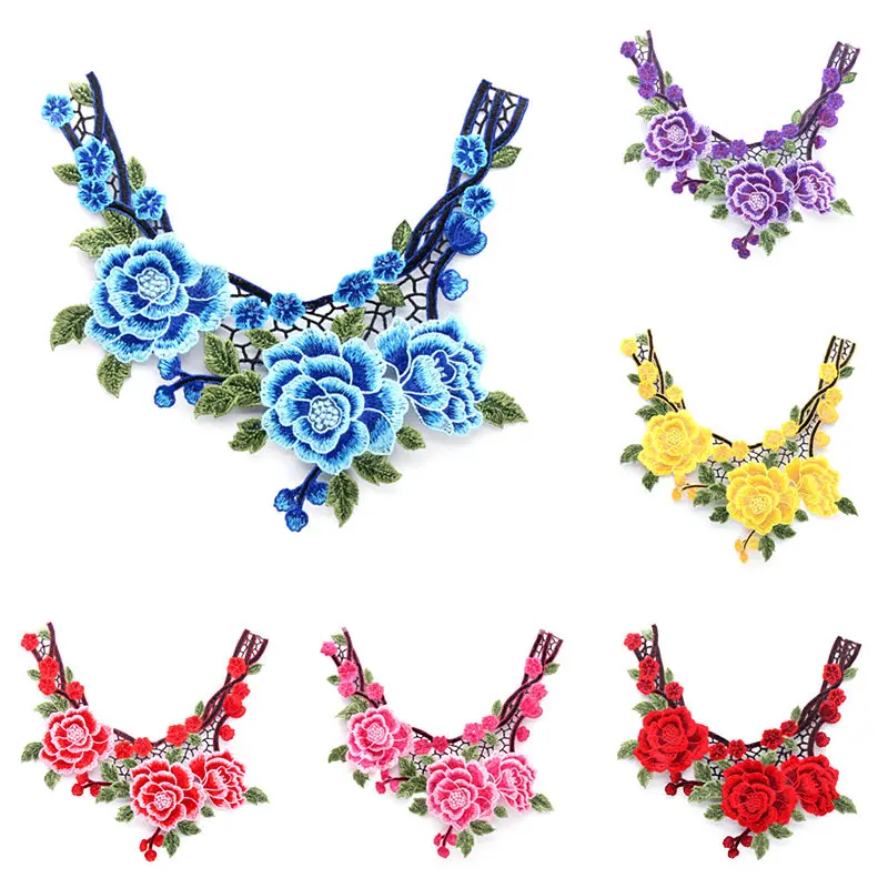 

7 colors optional Embroidered Fabric Rose Flower Venise Lace Applique Sewing Lace Collar Neckline Collar Applique Accessory