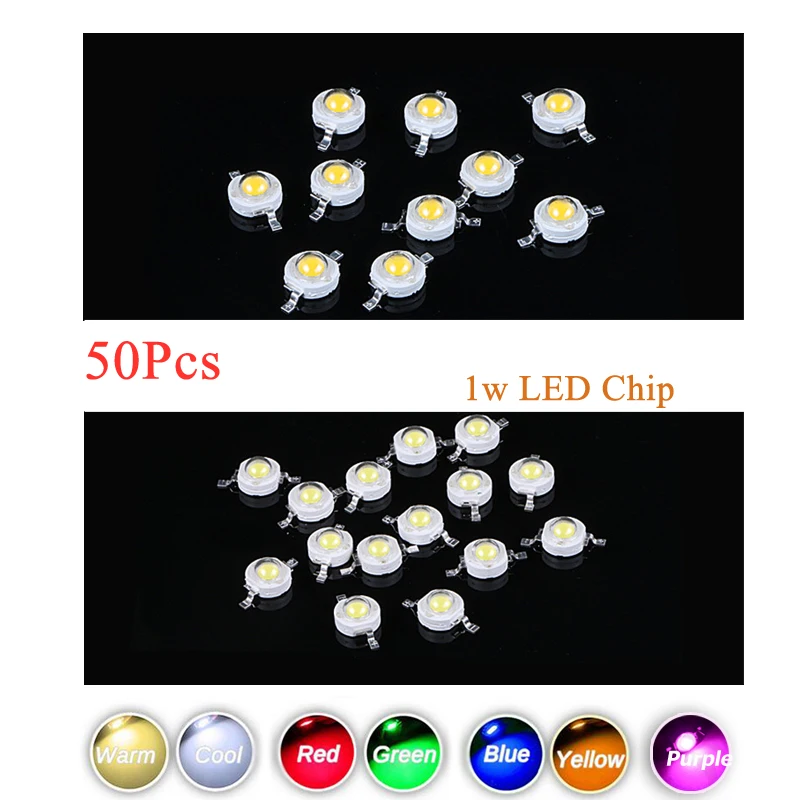 

50pcs Wholesale 1W LED COB Chip High Power LED Bulb SMD Beads Diodes Chip Lights White Red Blue Yellow DIY