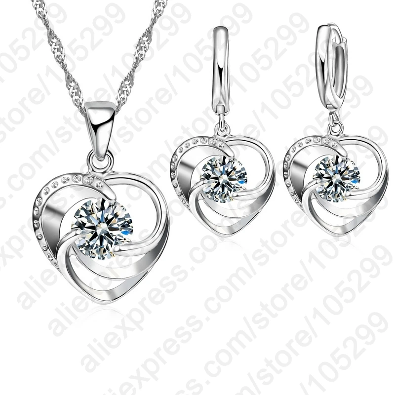 

JEXXI Korean Cute Heart Crystal Earrings Pendant Necklace Party Rhinestone For Women Wedding Party Jewelry set Accessories